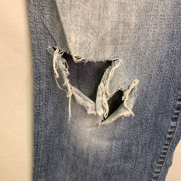 Theory Blue Medium Wash Mid-rise Distressed Ripped Straight Leg Jeans Size 32 - Picture 6 of 13